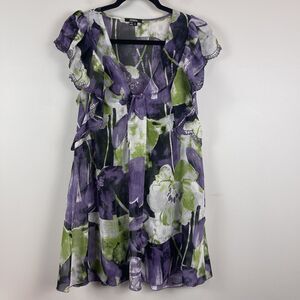 XOXO Women Y2K Floral Top Large Multi Floral Cap Sleeve Sheer 90s Artsy Eclectic